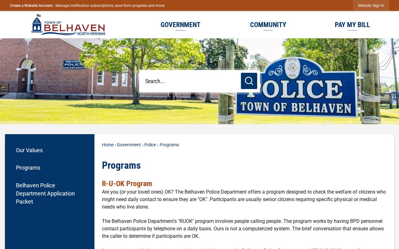 Belhaven Police official programs page