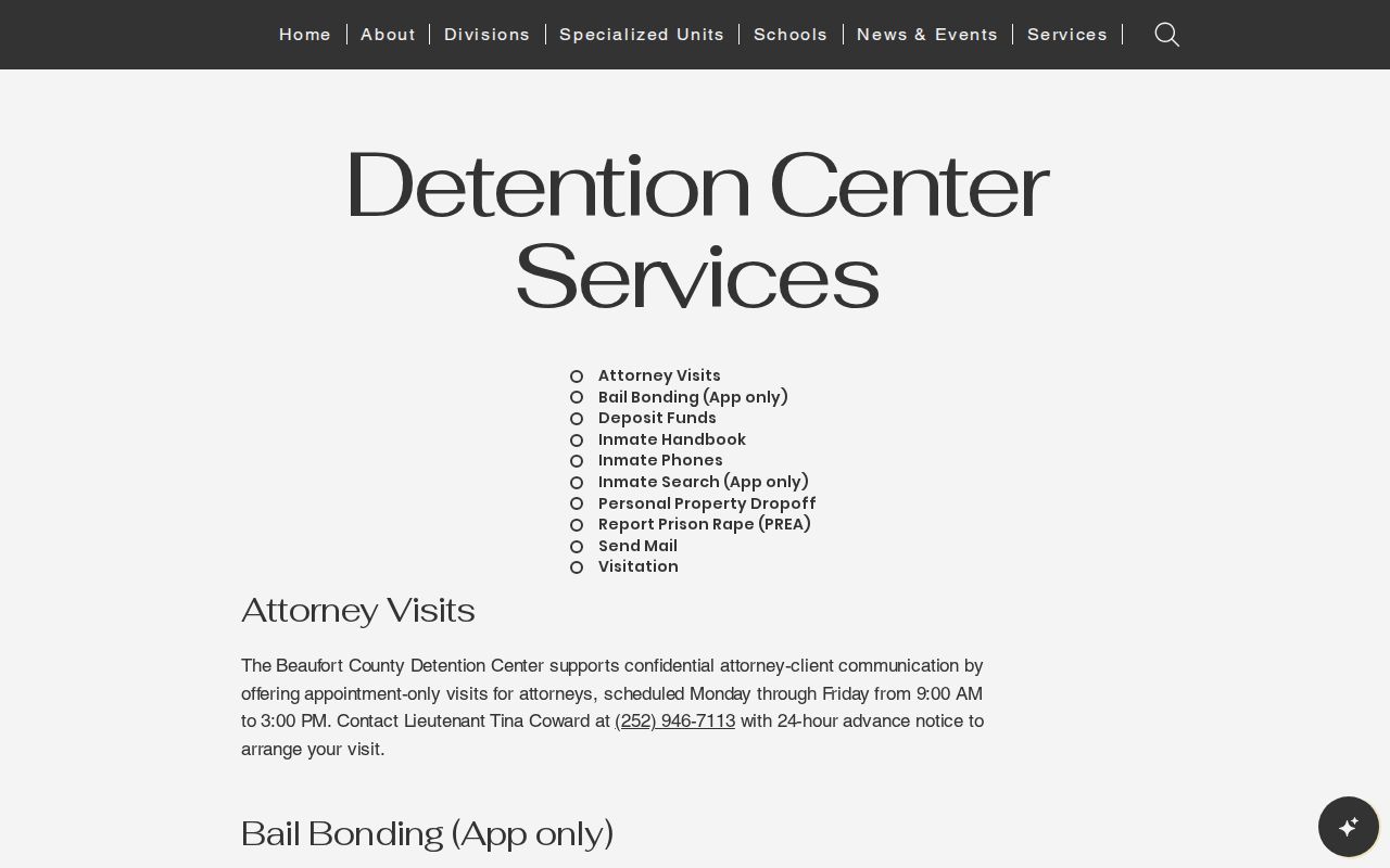 Beaufort County Sheriff detention center services page