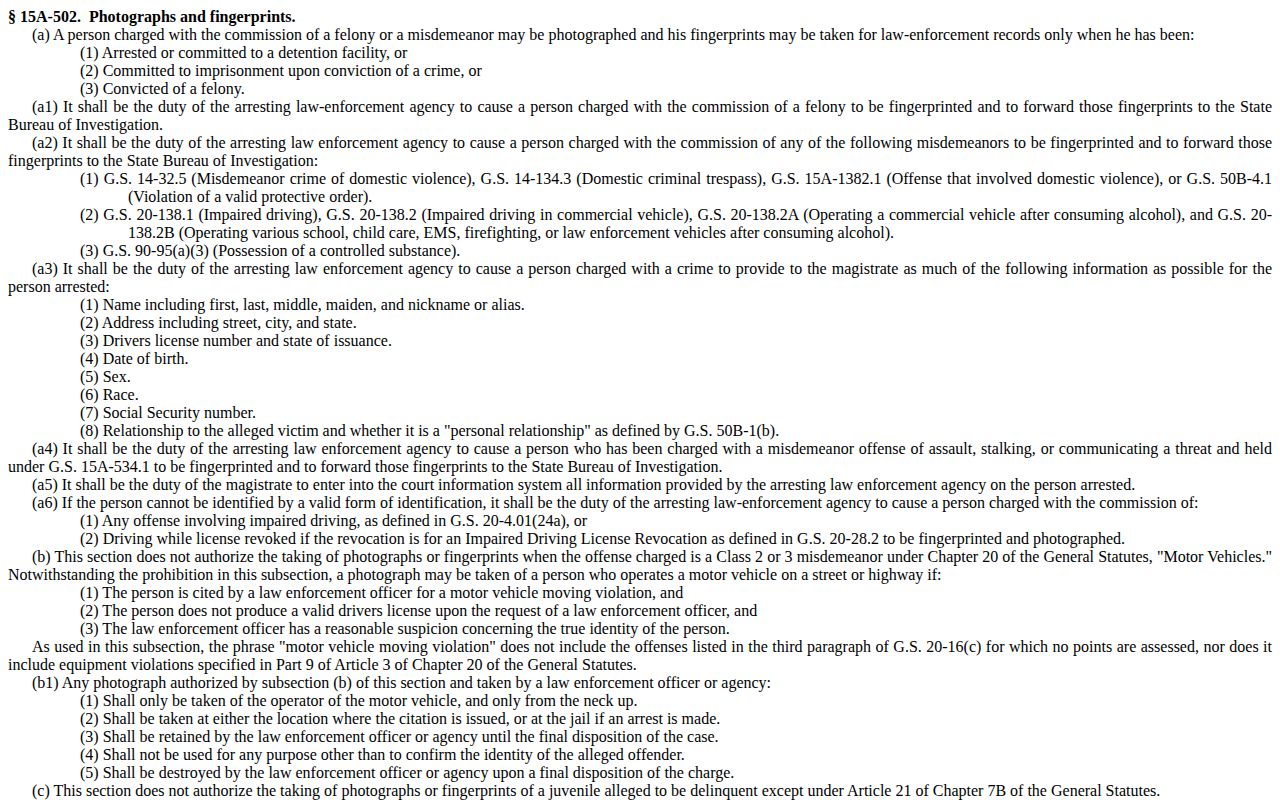 North Carolina General Statute 15A-502 official page